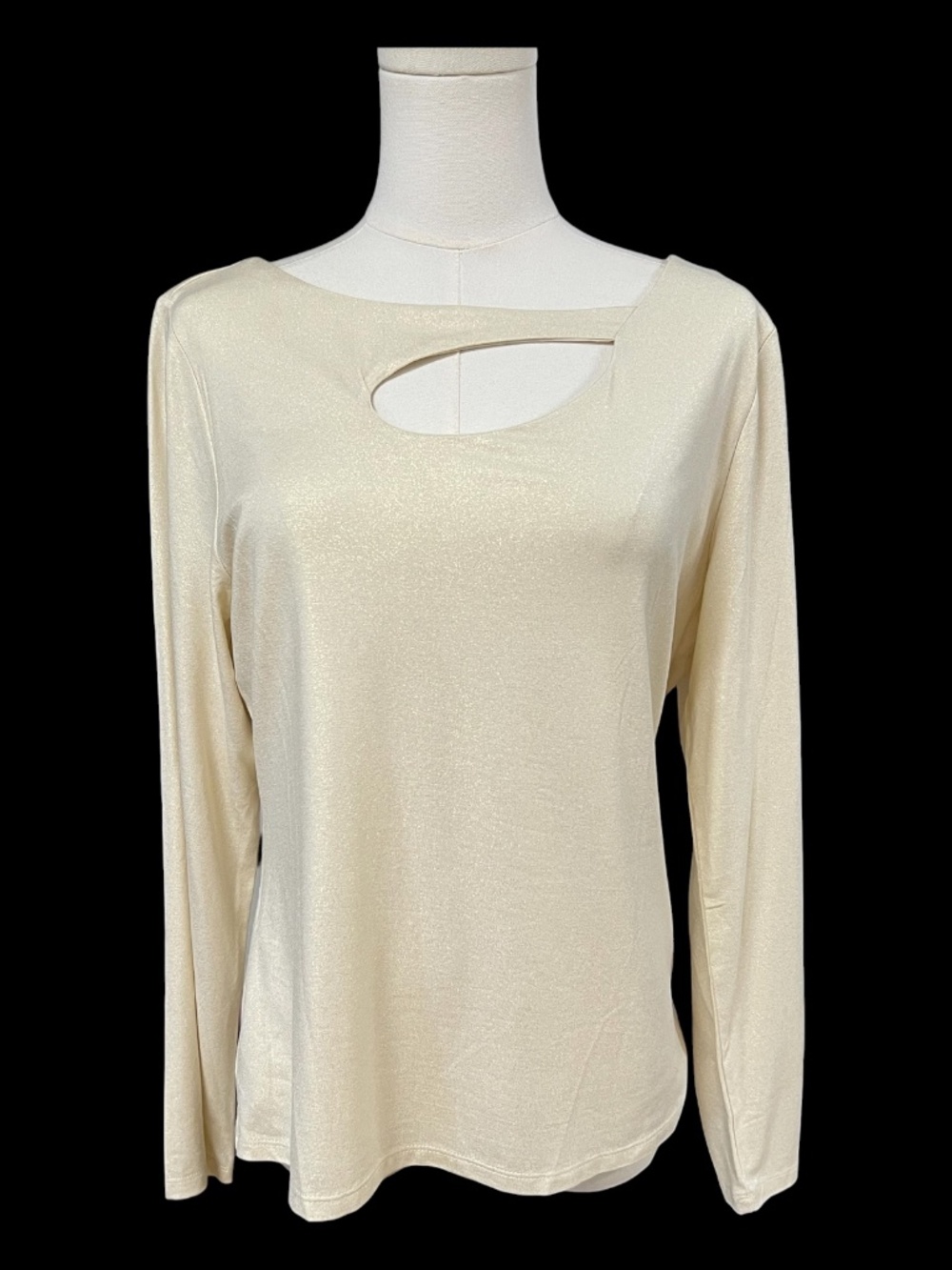 EUC INC Cream Shimmer Cutout Long Sleeve Top Lined | Size L